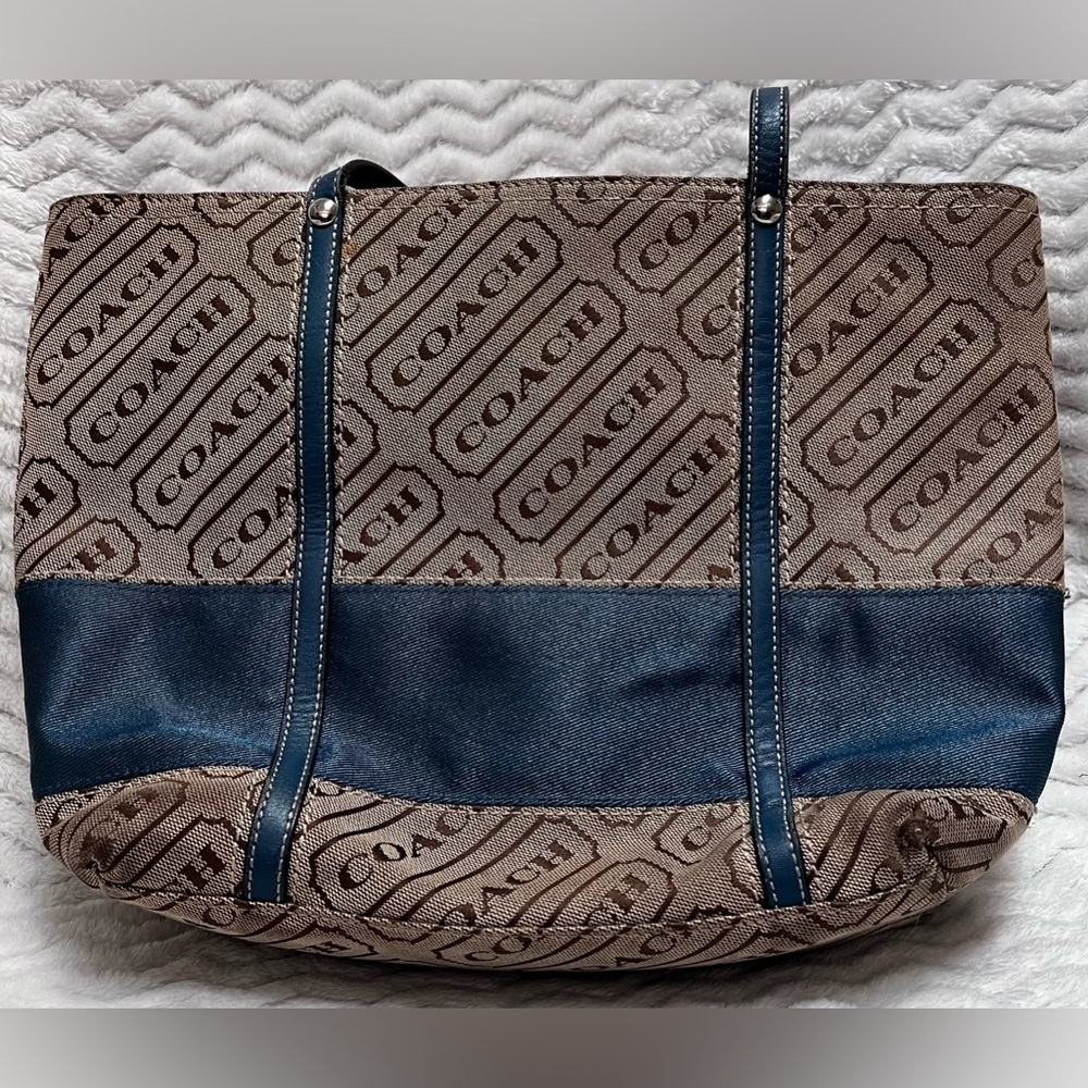 EUC Coach Lozenge Purse, Tan/Blue